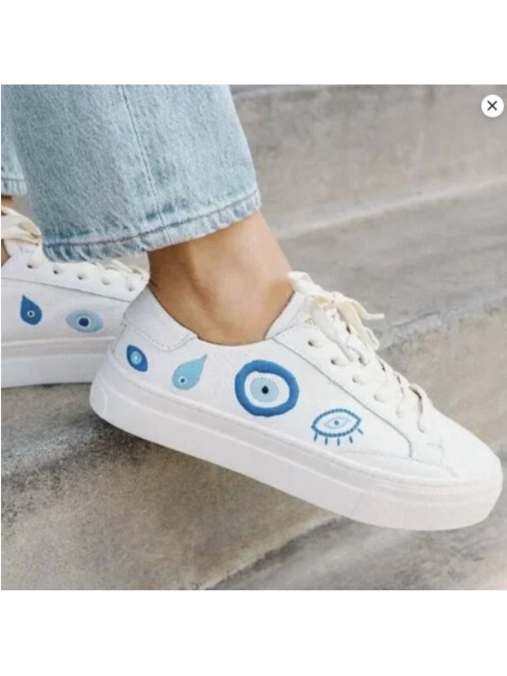 Soludos Womens Evil Eye Ibiza Embroidered Lace-up Platform Sneaker Size 6.5